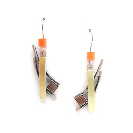 Burnt Orange Rectangle Curved Dangle Earrings - Click Image to Close